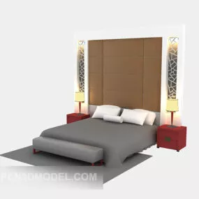 Double Bed With Backwall And Lamp 3d model