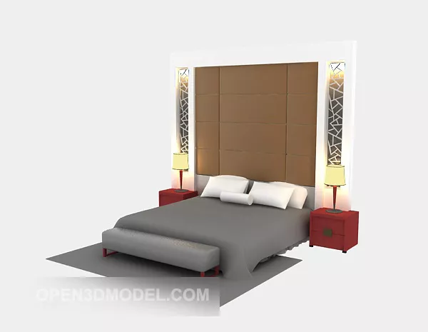 Double Bed With Backwall And Lamp 3d model Double Bed With Backwall And Lamp 3d model