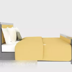 Modern Double Bed Yellow Color 3d model