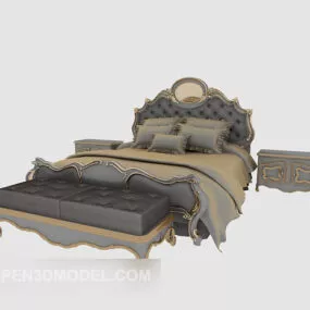 European Luxury Style Wooden Bed Set 3d model