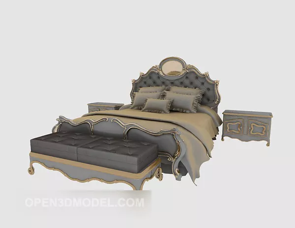 European Luxury Style Wooden Bed Set 3d model European Luxury Style Wooden Bed Set 3d model