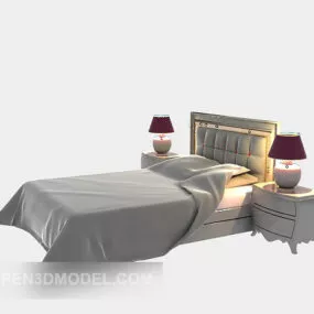 European Double Bed And Table Lamp 3d model