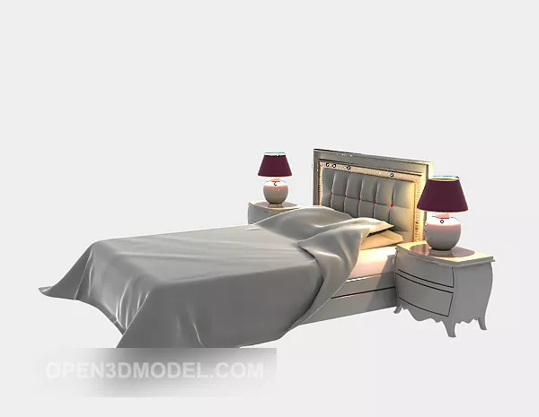 European Double Bed And Table Lamp 3d model European Double Bed And Table Lamp 3d model