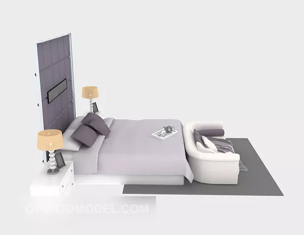 Home Modern Hdouble Bed With Carpet 3d model Home Modern Hdouble Bed With Carpet 3d model