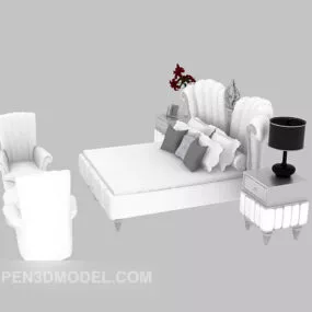 European Bed With Table Lamp 3d model