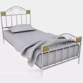 Iron Single Bed With Blanket 3d model