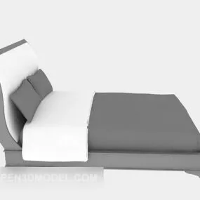 Modern Wood Bed Grey Blanket 3d model