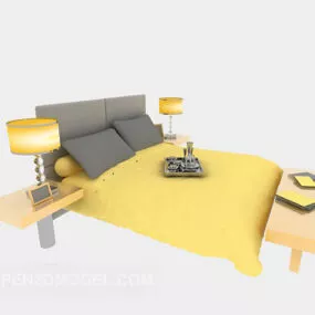 Modern Soft Bed Yellow Color 3d model
