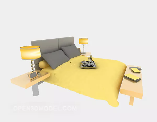 Modern Soft Bed Yellow Color 3d model Modern Soft Bed Yellow Color 3d model