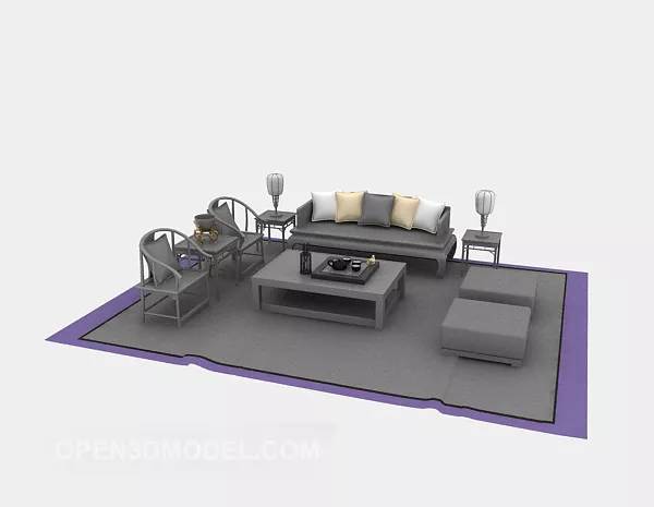 Wooden Sofa Antique Asian Style 3d model Wooden Sofa Antique Asian Style 3d model