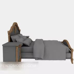 European Hotel Wood Bed 3d model