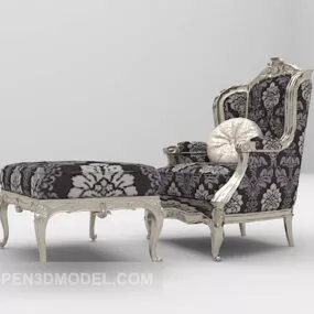 European Luxury Chair With Ottoman 3d model