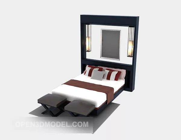 Hotel Double Bed Furniture 3d model Hotel Double Bed Furniture 3d model