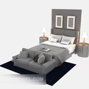 Bedroom double bed black carpet furniture 3d model