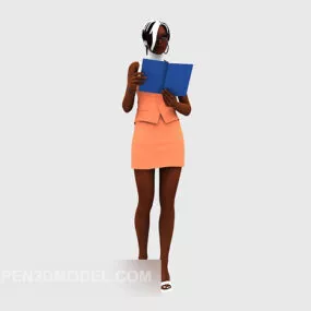 Business Women Reading Book Character 3d model