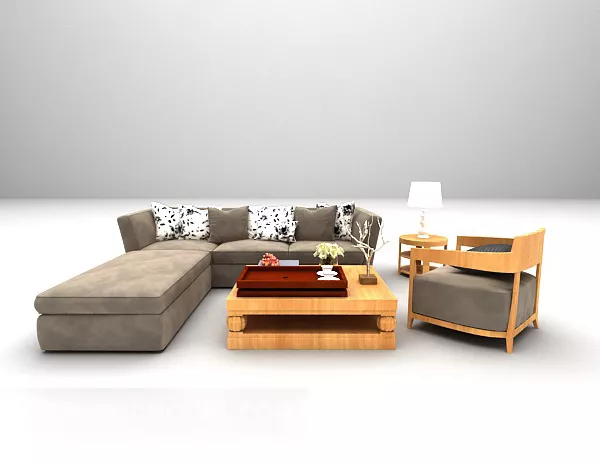 Modern Brown Sofa With Wood Table 3d model Modern Brown Sofa With Wood Table 3d model