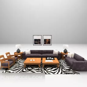 Modern Purple Sofa With Carpet 3d model