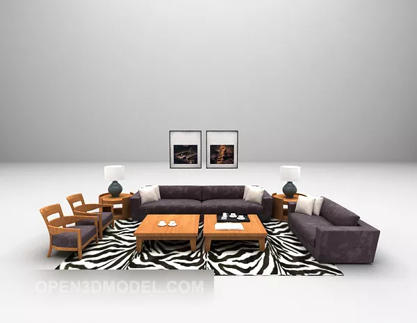Modern Purple Sofa With Carpet 3d model Modern Purple Sofa With Carpet 3d model