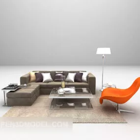 Modern Multi-seaters Brown Sofa 3d model