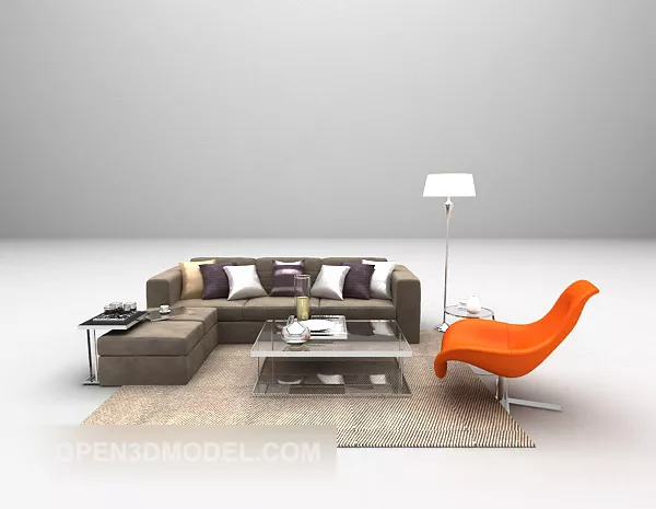 Modern Multi-seaters Brown Sofa 3d model Modern Multi-seaters Brown Sofa 3d model