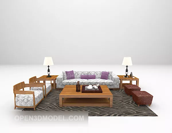 Wood Combination Sofa Furniture 3d model Wood Combination Sofa Furniture 3d model