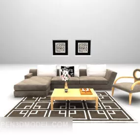 Modern Multi-seaters Sofa Brown Carpet 3d model