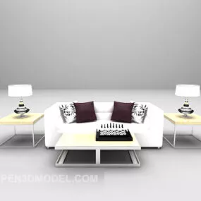 White Double Sofa Furniture 3d model