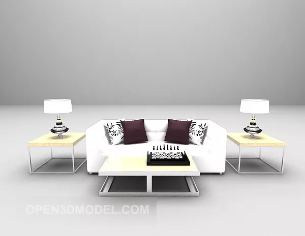 White Double Sofa Furniture 3d model White Double Sofa Furniture 3d model