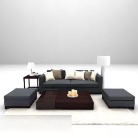 Multi-seaters Sofa Black Leather 3d model