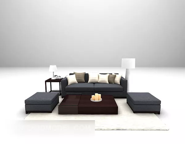 Multi-seaters Sofa Black Leather 3d model Multi-seaters Sofa Black Leather 3d model