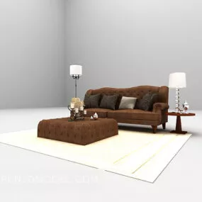 Brown Leather Double Sofa Set 3d model