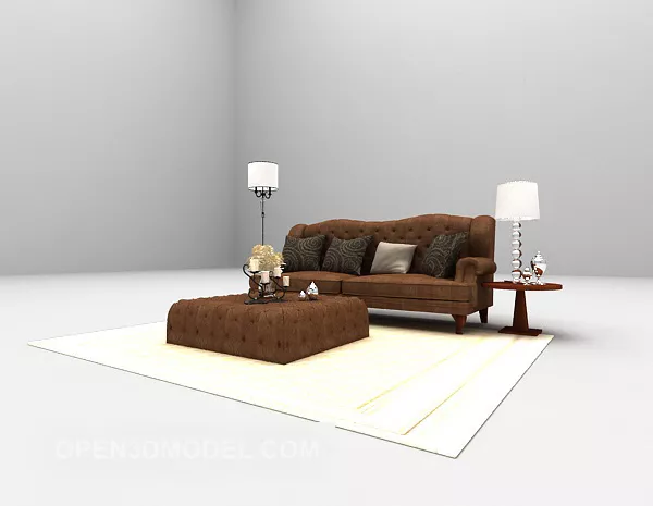 Brown Leather Double Sofa Set 3d model Brown Leather Double Sofa Set 3d model