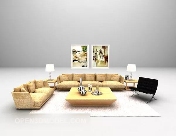 Yellow Combination Sofa Furniture 3d model Yellow Combination Sofa Furniture 3d model