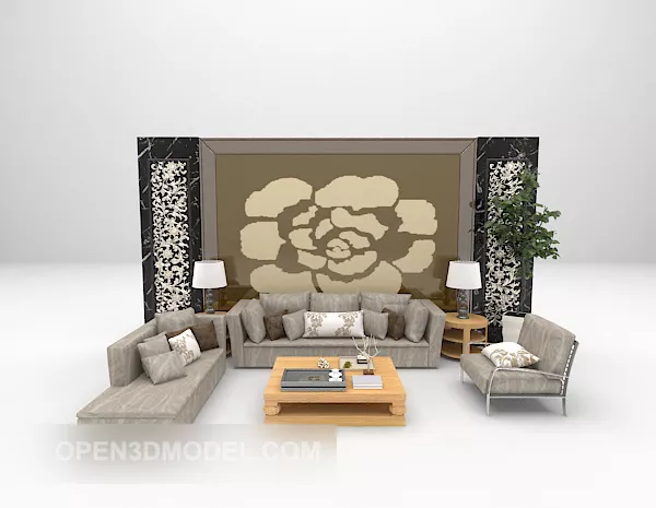 Modern Combination Sofa With Backwall Decor 3d model Modern Combination Sofa With Backwall Decor 3d model