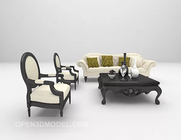 European Leather Sofa With Wood Table 3d model European Leather Sofa With Wood Table 3d model