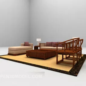 Chinese Combination Wood Sofa Carpet 3d model