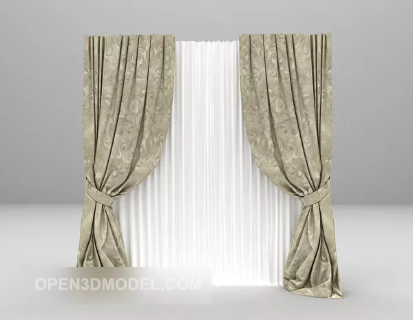Grey Curtain Two Layers 3d model
