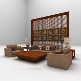 Wood Style Combination Sofa Furniture 3d model