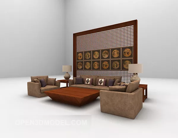 Wood Style Combination Sofa Furniture 3d model Wood Style Combination Sofa Furniture 3d model