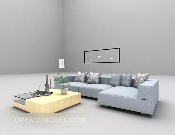Blue Combination Sofa Furniture With Table 3d model Blue Combination Sofa Furniture With Table 3d model