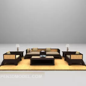 Chinese Wooden Combination Sofa Furniture 3d model