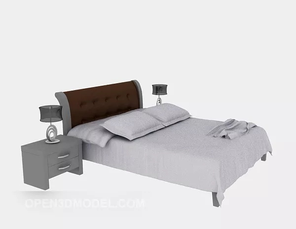 Modern Double Bed Grey Color 3d model Modern Double Bed Grey Color 3d model
