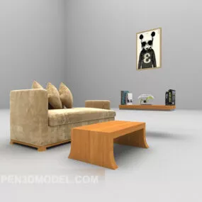 Modern Sofa With Wooden Table 3d model