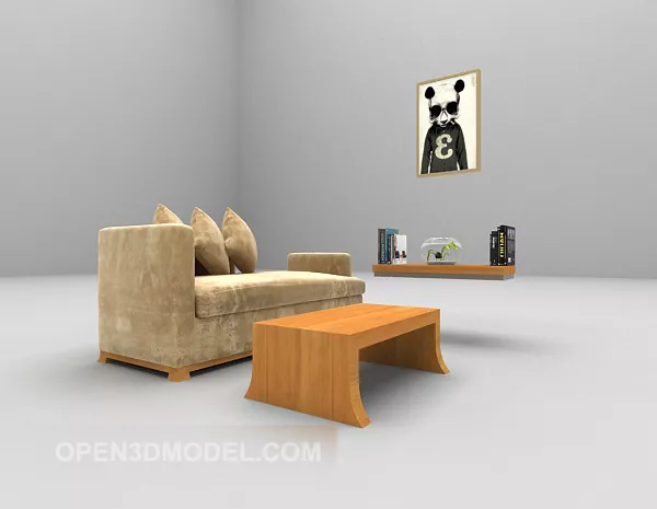 Modern Sofa With Wooden Table 3d model Modern Sofa With Wooden Table 3d model