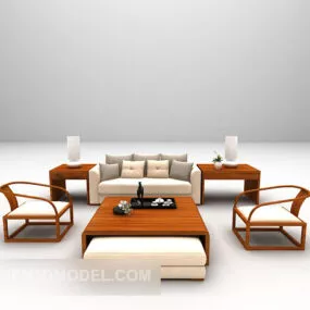 Chinese Wooden Sofa With Table 3d model