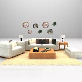Modern Family Sofa With Wall Decor 3d model