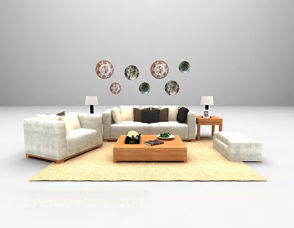 Modern Family Sofa With Wall Decor 3d model Modern Family Sofa With Wall Decor 3d model