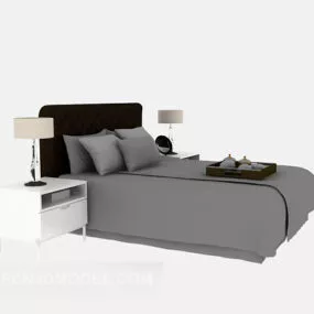 Modern Double Bed Grey Fabric Furniture 3d model