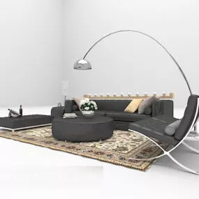 Black Leather Sofa Vintage Carpet 3d model