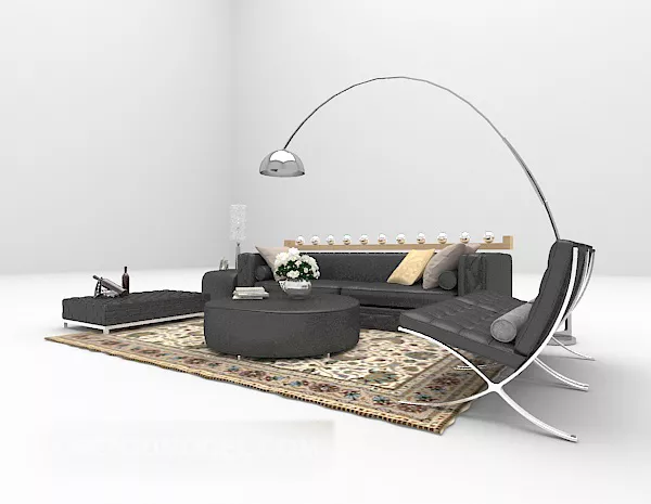 Black Leather Sofa Vintage Carpet 3d model Black Leather Sofa Vintage Carpet 3d model